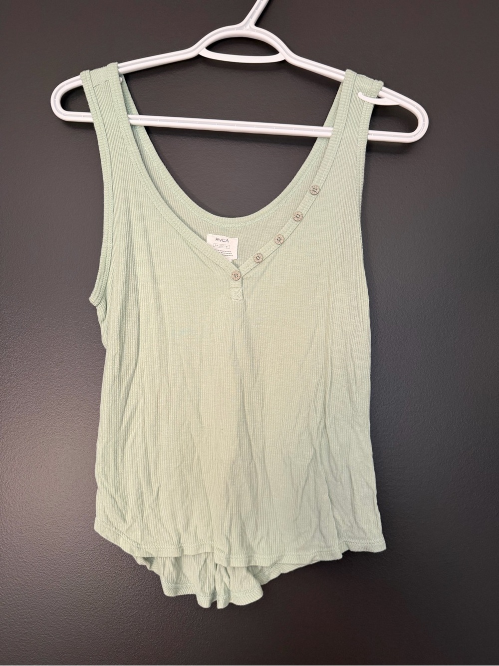 RVCA Sage Green Ribbed Button-Trim Tank
